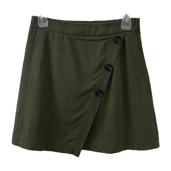 Banana Republic Olive Mini Skirt Asymetrical Button Front Women's 0 - Picture 3 of 12